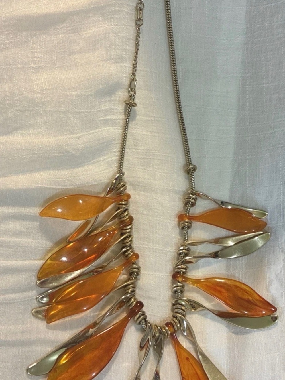 Orange and Silver Leaf-Style Statement Necklace - Kenneth Cole